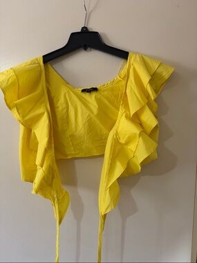 Bright Yellow Ruffle Tie-Front Crop Top